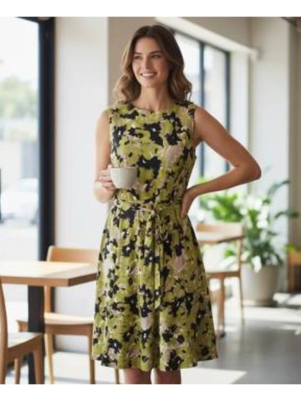 Nw/oT Evan Picone Black Label sleeveless tank dress, 16, green black grey